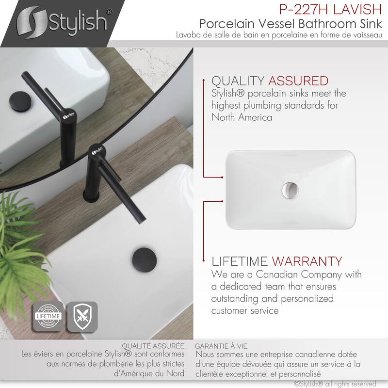 STYLISH 19"W x 11.5"D White Rectangular Vessel Sink