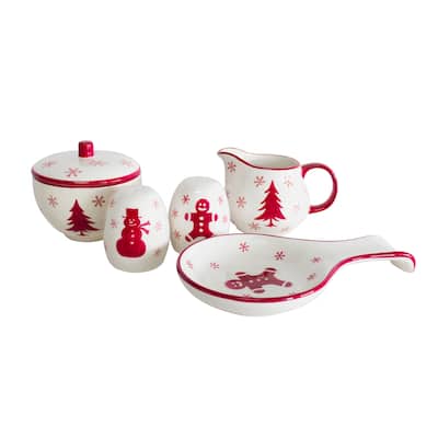 Euro Ceramica Winterfest 5 Piece Cream and Sugar Accessory Set