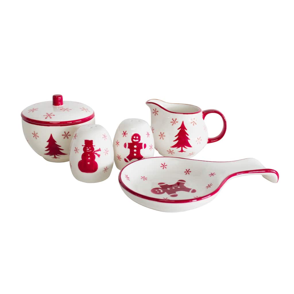 Euro Ceramica Winterfest 5 Piece Cream and Sugar Accessory Set