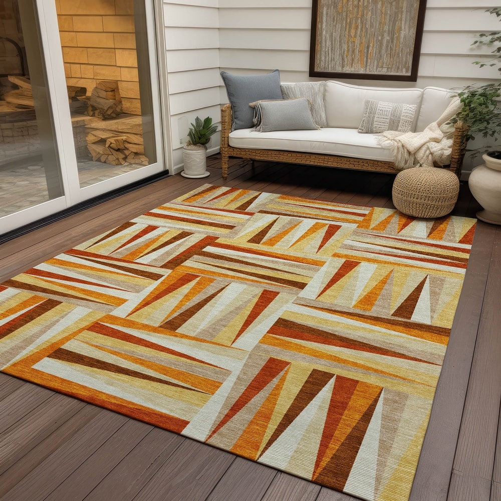 Machine Washable Indoor/ Outdoor Contemporary Mosaic Chantille Rug