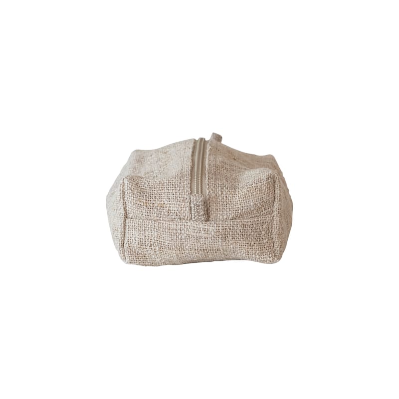 Woven Hemp Fiber Zip Pouch with Handle and Cotton Lining - 7.0"L x 5.0"W x 3.0"H