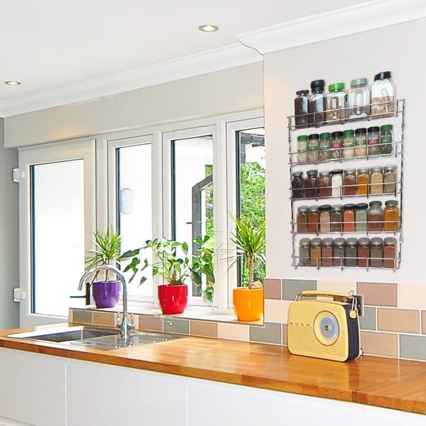 Evelots Spice Rack 5 Shelves Wall Door Mount No Rust Easy Clean Up