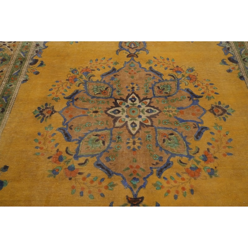 Hand Knotted Oriental 100% Wool Carpet Traditional Medallion Oranges & Rust Tabriz Area Rug - 9' 6'' X 6' 7''