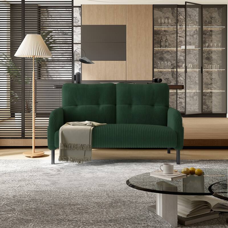 47.24" Corduroy 2-Seater Sofa with Side Pockets - Emerald