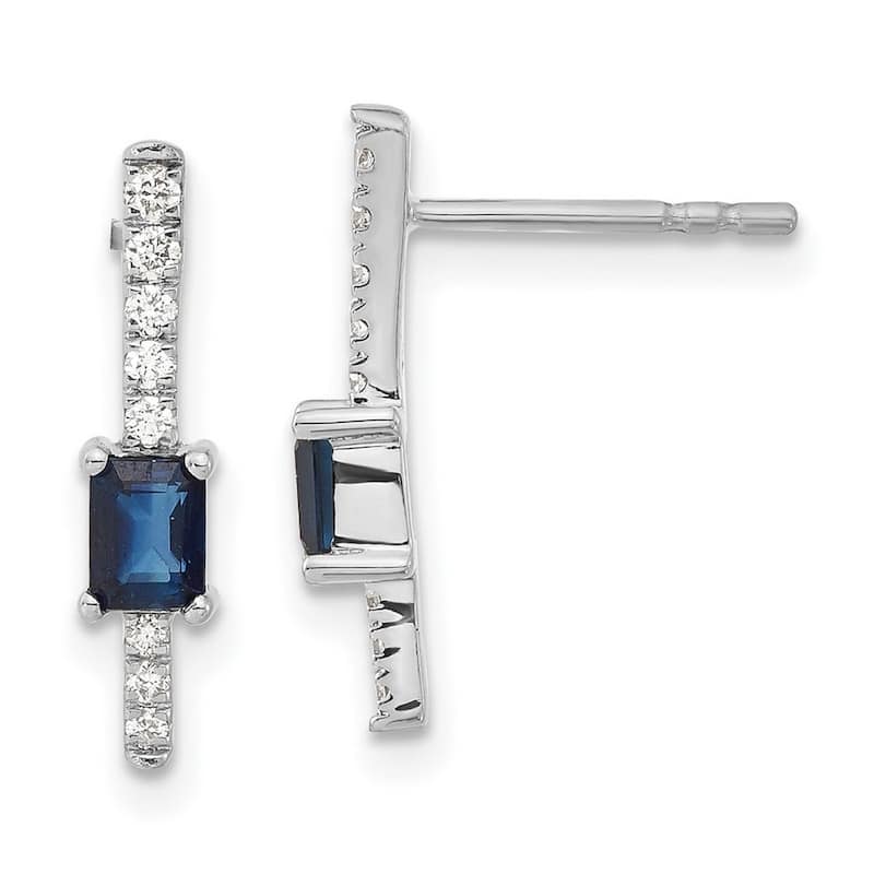 Curata 14k White Gold Diamond and Sapphire Fancy Earrings - 16x3mm Wide
