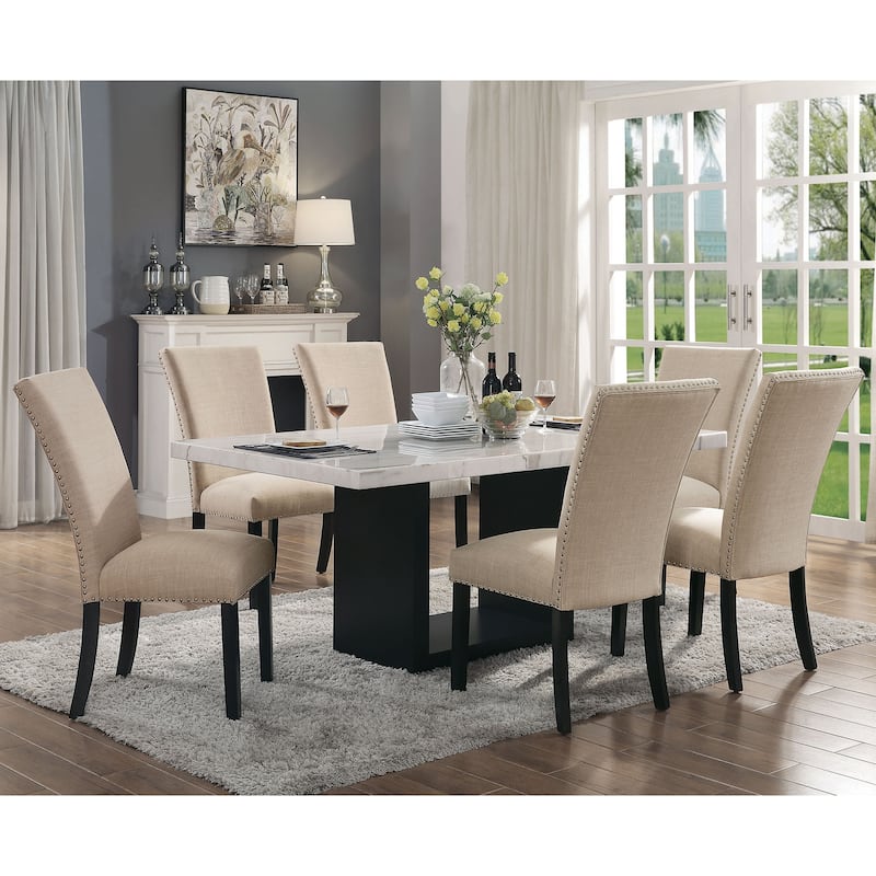 Cots Transitional Light Grey 7-Piece Marble Top Dining Set by Furniture of America - Beige