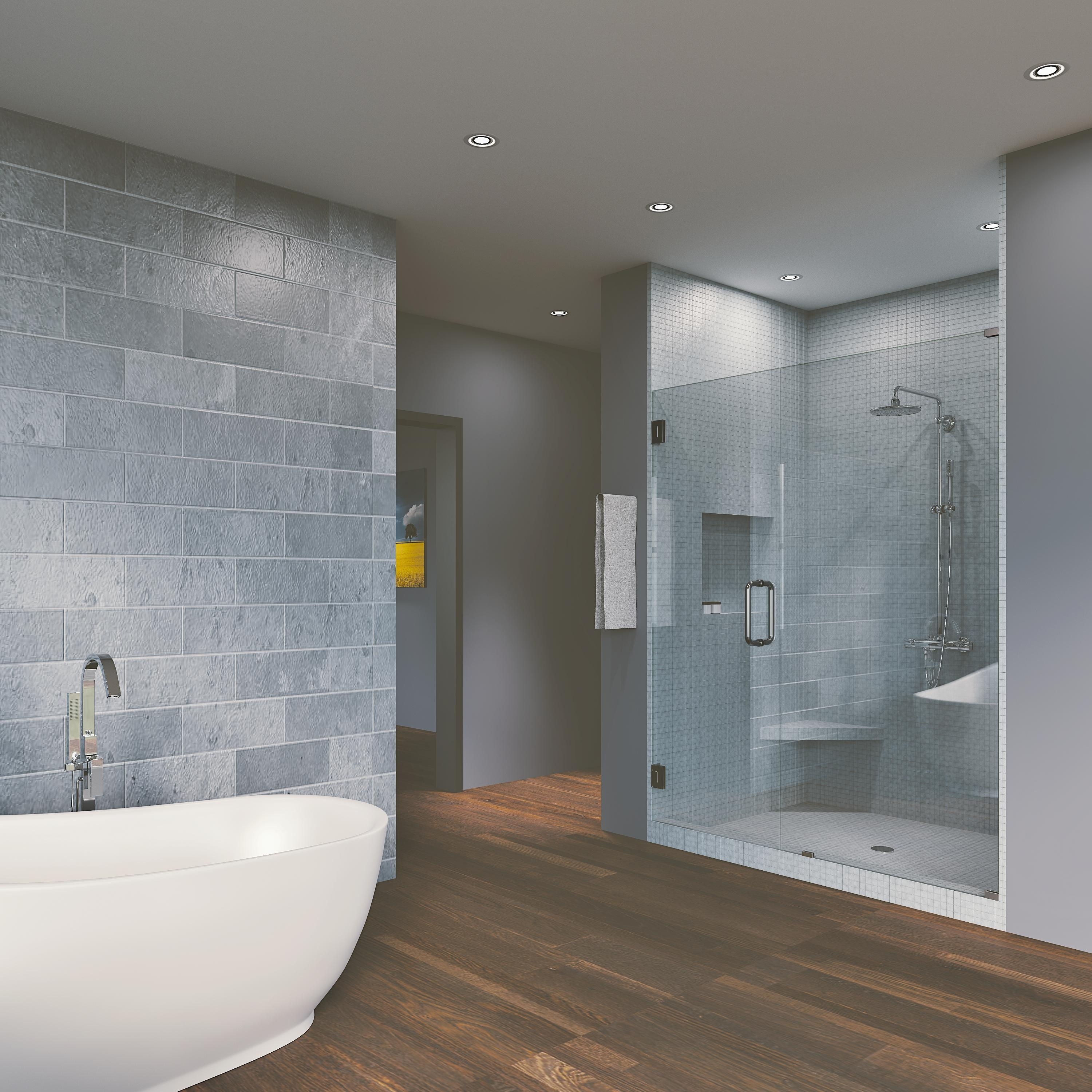 57 50 X 76 Hinged Frameless Shower Door Panel Reversible Overstock 30895160