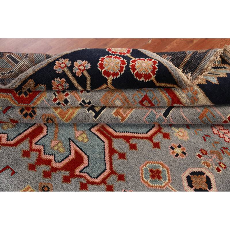 Hand Knotted Oriental 100% Wool Carpet Traditional Medallion Navy Blue & Blues Kazak Area Rug - 9' 9'' X 8' 1''
