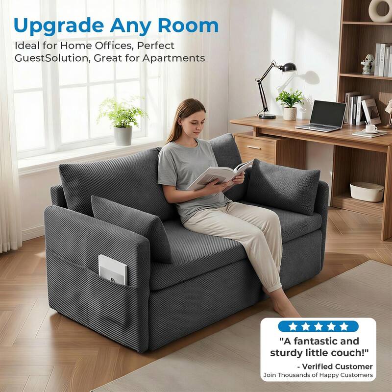 Mixoy Convertible Sofa Bed with Memory Foam Mattress, Queen Size, Beige/Grey, Adjustable Backrest