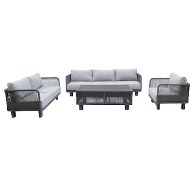 Cancun Aluminum Deep Seating Set with Silver Cushion