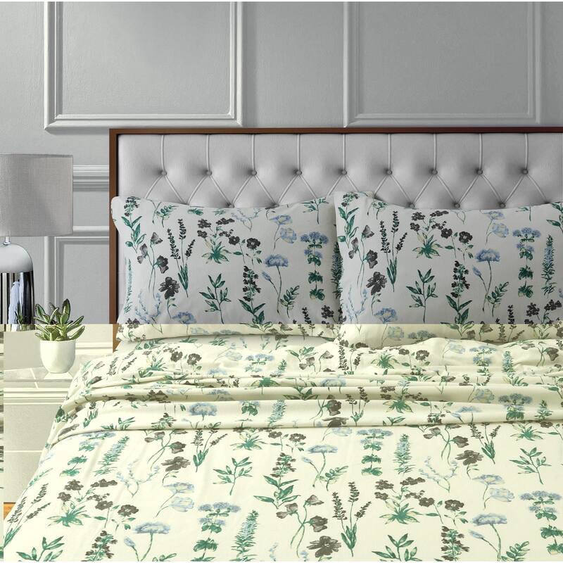 170-GSM Soft Flannel Extra Deep Pocket Bed Sheet Set with Oversized Flat - Cal King - fleur