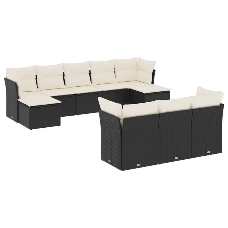 vidaXL Patio Sofa Set with Cushions Outdoor Furniture 10 Piece Poly Rattan - 21.7 x 21.7 x 14.6