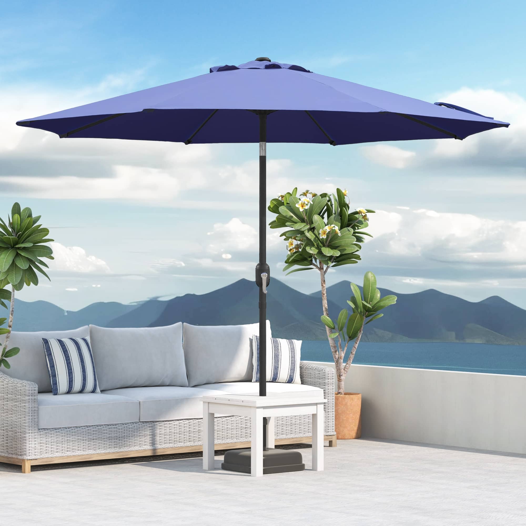 9 ft. aluminum market crank and tilt patio umbrella California 9' Round Umbrella, Lift, Push Button Tilt, Black Pole, White Olefin : Umbrellas : Patio, Lawn & Garden the canopy is waterproof and UV Premium 9 Ft Aluminum Market