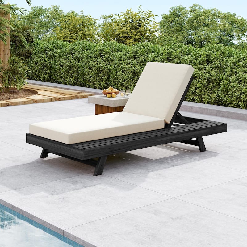 Christopher Knight Home - Arcola Modern Outdoor Acacia Wood 4-Position Adjustable Chaise Lounge with 4" Thick Cushion - 79"L - Black,Cream