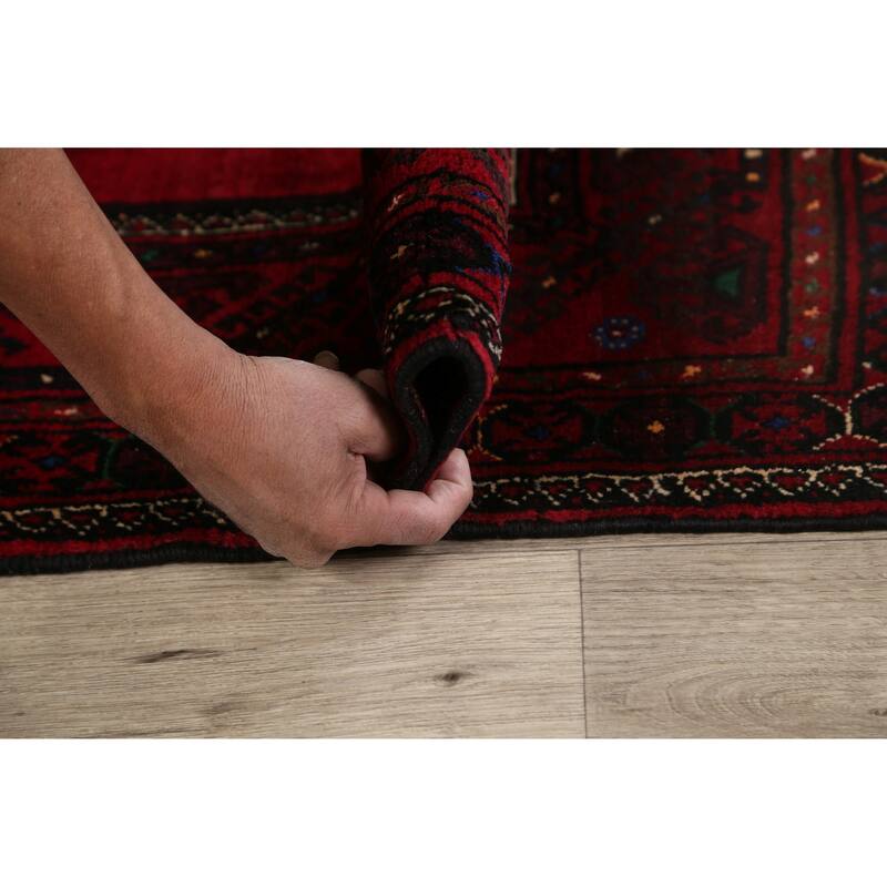 Geometric Balouch Persian Wool Area Rug Hand-knotted Foyer Carpet - 3'3" x 4'11"