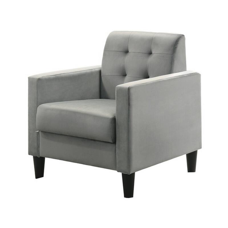Oz 28 Inch Modern Accent Armchair with Foam Cushion, Tufted Gray Velvet