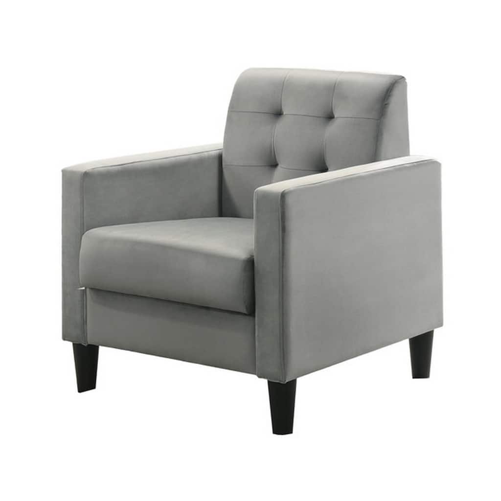 Oz 28 Inch Modern Accent Armchair with Foam Cushion, Tufted Gray Velvet