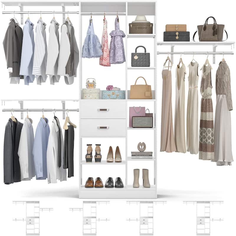 31.5'' to 96'' W Closet Organizer System with Drawers and Tower Shelves for Reach-in and Walk-in Closet