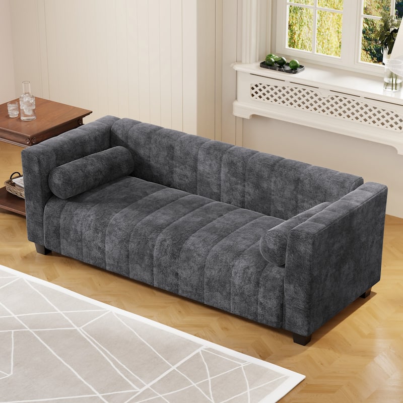 78.7" Chenille Upholstered 3-seater Sofa with Plastic Legs and 2 Pillows for Living Room