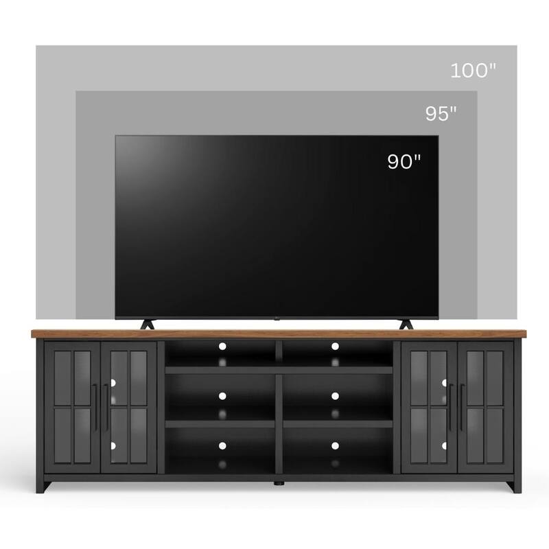 Bridgevine Home Modern Farmhouse 96 inch TV Stand Console for TVs up to 100 inches, No Assembly Requried, Two-Tone Finish