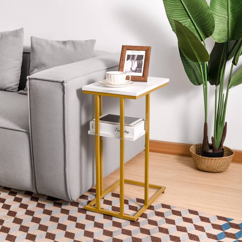 C Table End Table Set of 2,Side Table Living Room,C Shaped Side Table,Couch Tables That Slide Under Couch Table with Metal Frame