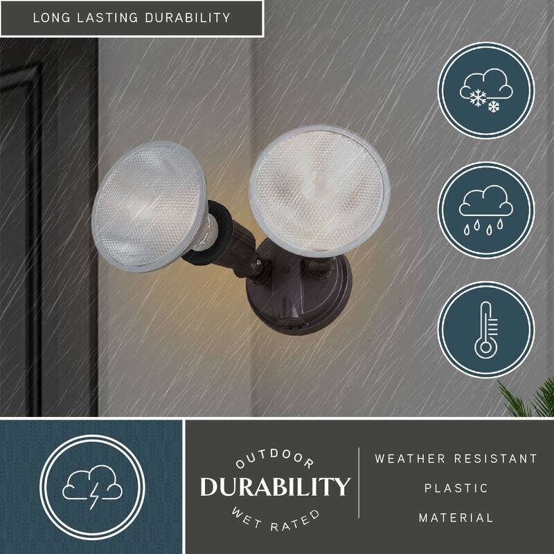 2 Light Outdoor Security Flood Light with Adjustable Heads - Switch Controlled