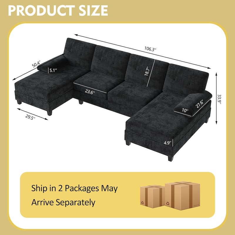 106'' Sectional Sofa with Thick Cushions for Living Room