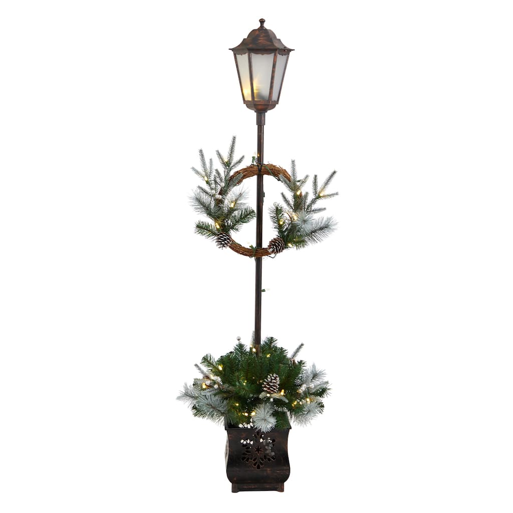 5’ Pre-Lit Pine with Berries and Pinecone LED Lighted Christmas Lamp Post