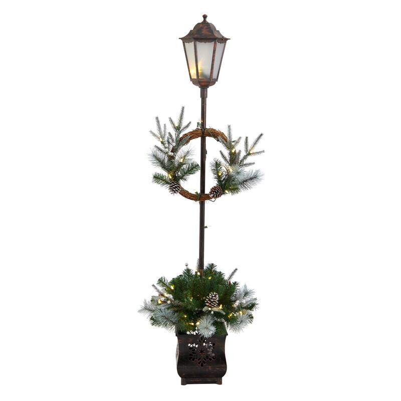 5’ Pre-Lit Pine with Berries and Pinecone LED Lighted Christmas Lamp Post
