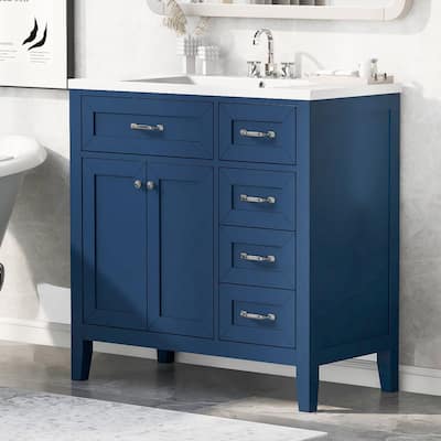 36 inch MDF Freestanding Bathroom Vanity Set with White Ceramic Top - 36" x 18"