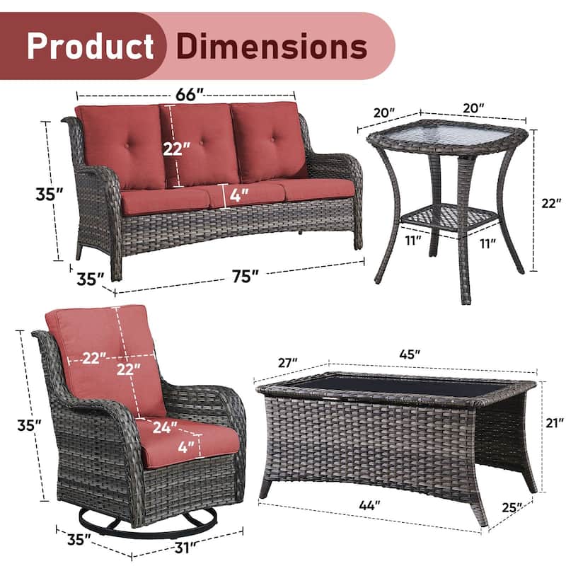 Pocassy Outdoor 4 Inch Sofa Swivel Chairs Table