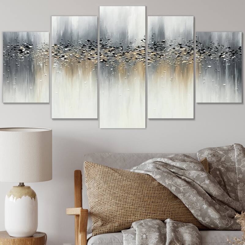 Designart " Gentle Gray Serenity" Abstract Multipanel Canvas Art Print set - 60 In. Wide X 32 In. High - 5 Panels Diamond Shape