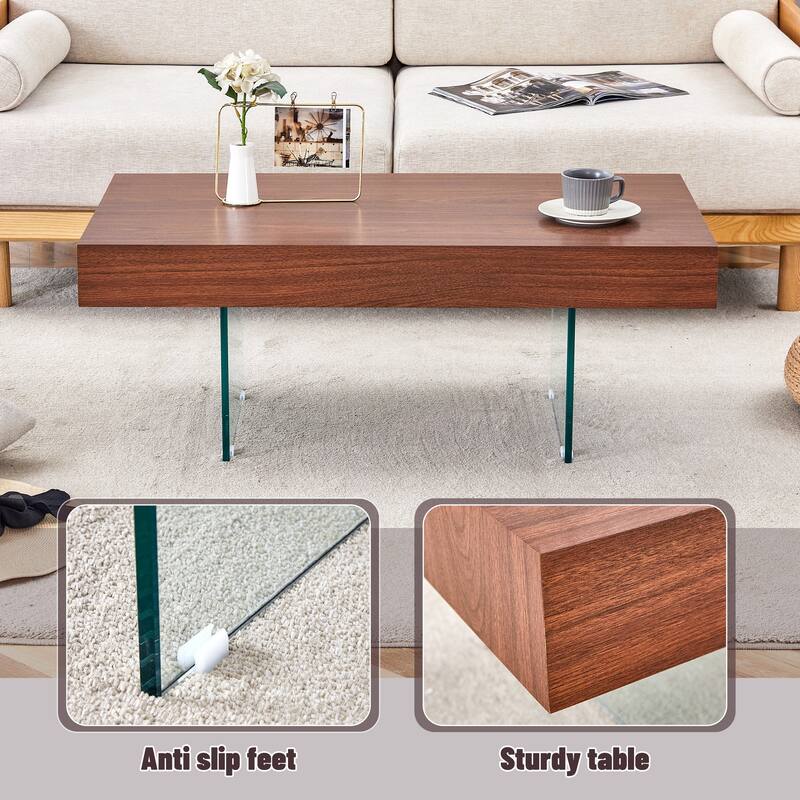 Colored Mdf Coffee Table - Tempered Glass Legs.Density Board Sticker,Reinforced Glass Legs