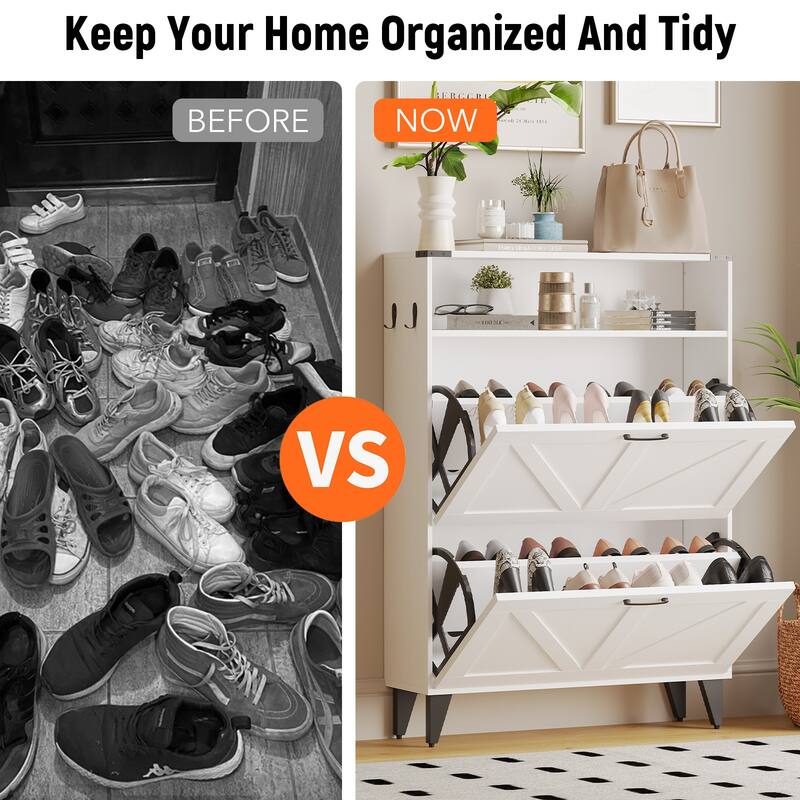 Shoe Storage Cabinet for Entryway with 2 Flip Drawers