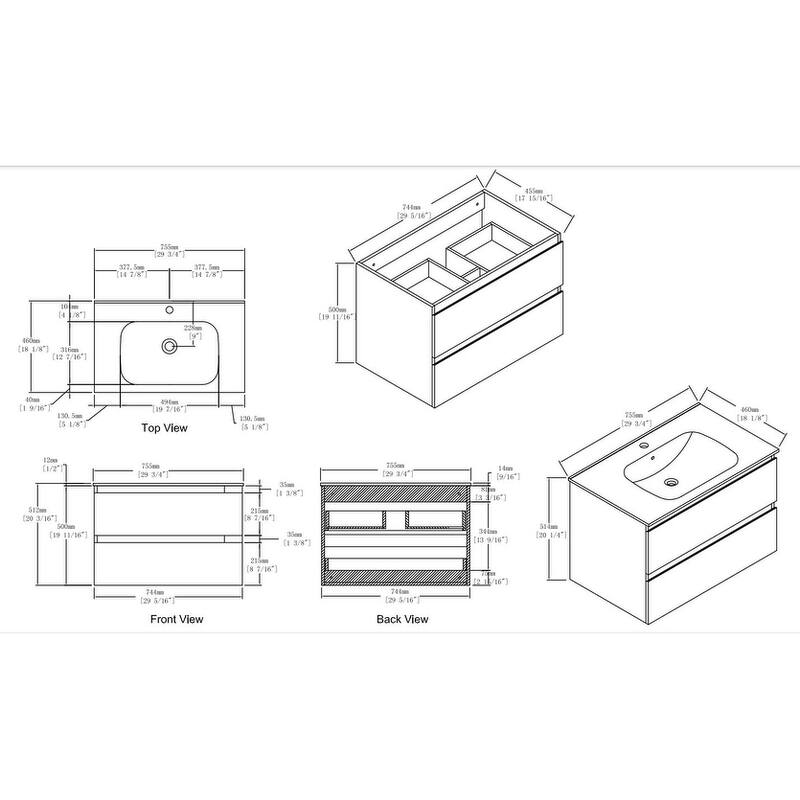 Malwee 24"/30" Floating Bathroom Vanity, Wall Mounted Bathroom Vanity with Resin Sink,2 Soft Close Drawers