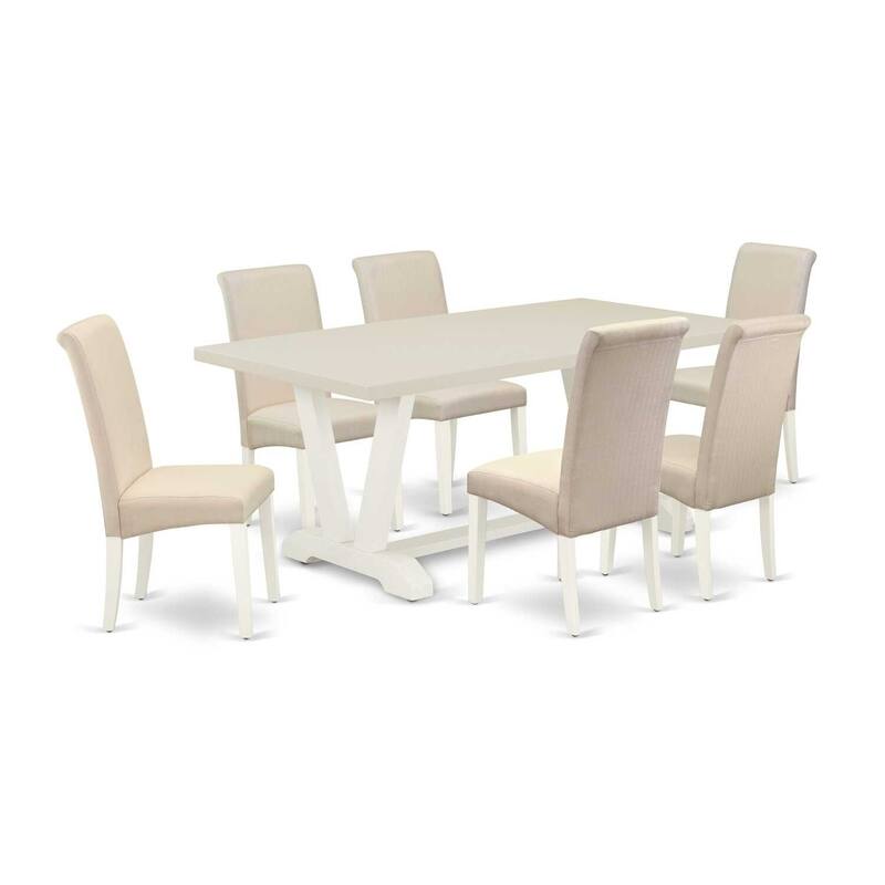 7-Piece Kitchen Table Set - Rectangular Dining Table with 6 Parson Chairs - Hardwood Dining Room Set - 72