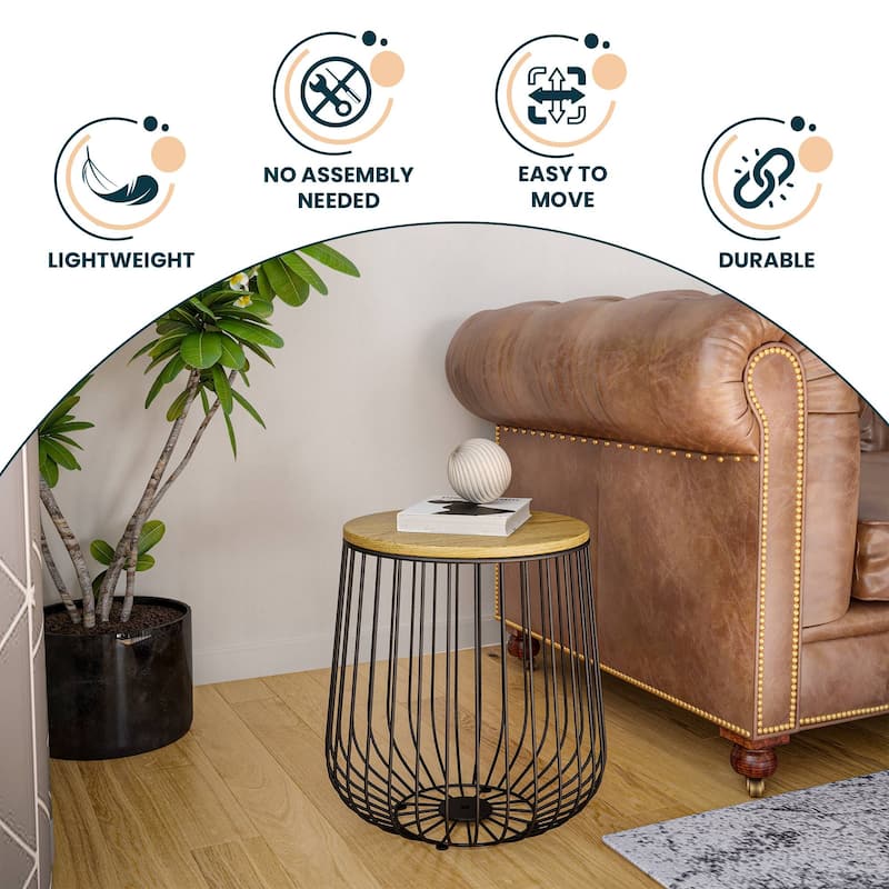 LeisureMod Runswick Modern Wood Top End Table With Metal Base - 16"