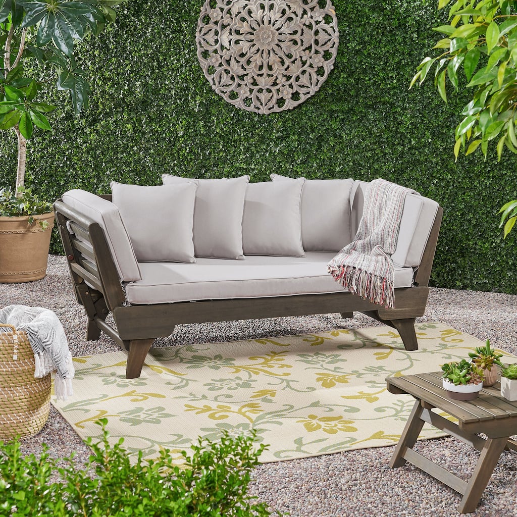 Ottavio Outdoor Acacia Wood Daybed with Cushions by Christopher Knight Home