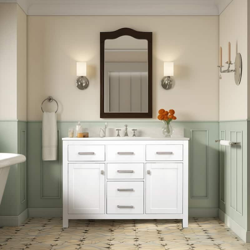 Prismatica Single Sink Bathroom Vanity 48 in White, Marble Countertop & Splash