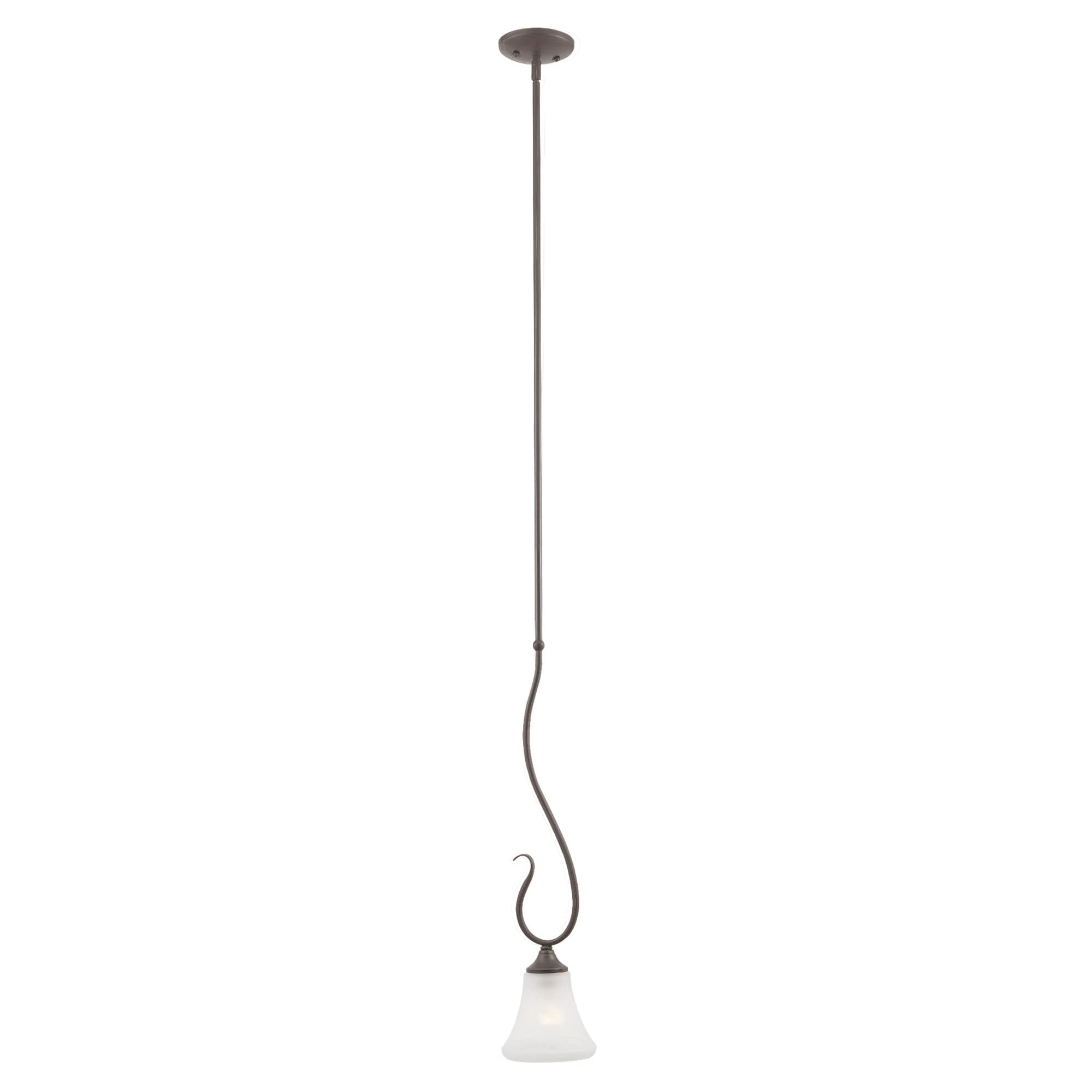 1-Light Hanging Mini Ceiling Pendant Light with Frosted Bell Glass Shade - 26" - Painted Bronze