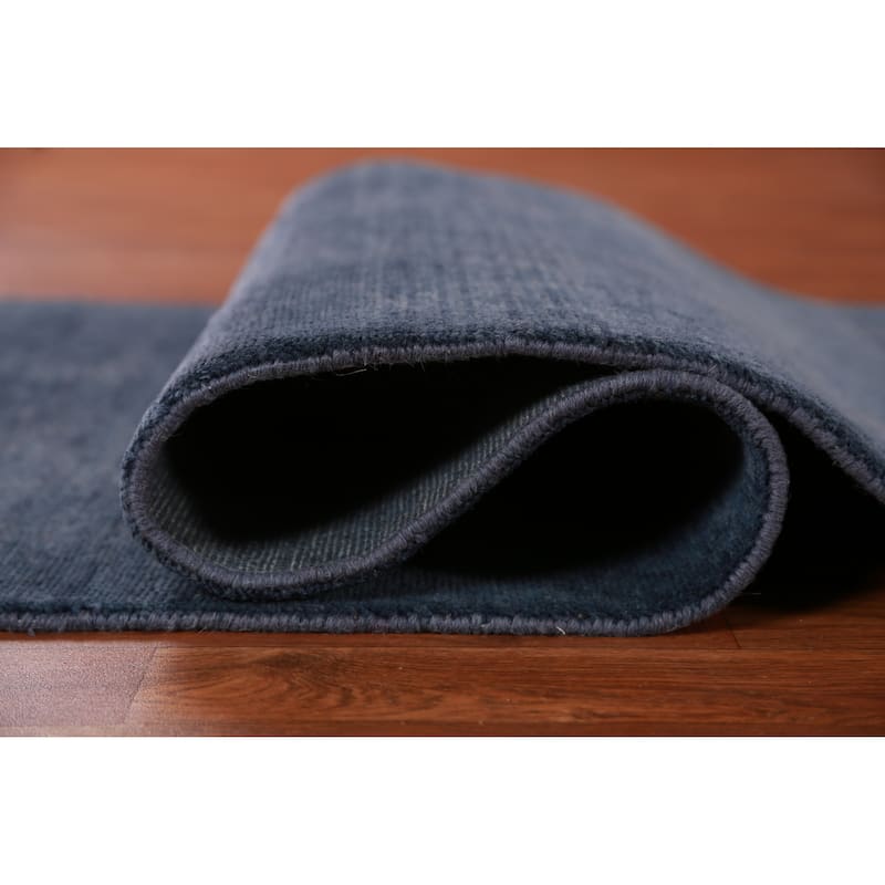 Hand Knotted Oriental 100% Wool Carpet Modern Solid Navy Blue & Blues Gabbeh Runner Rug - 7' 11'' X 2' 9''