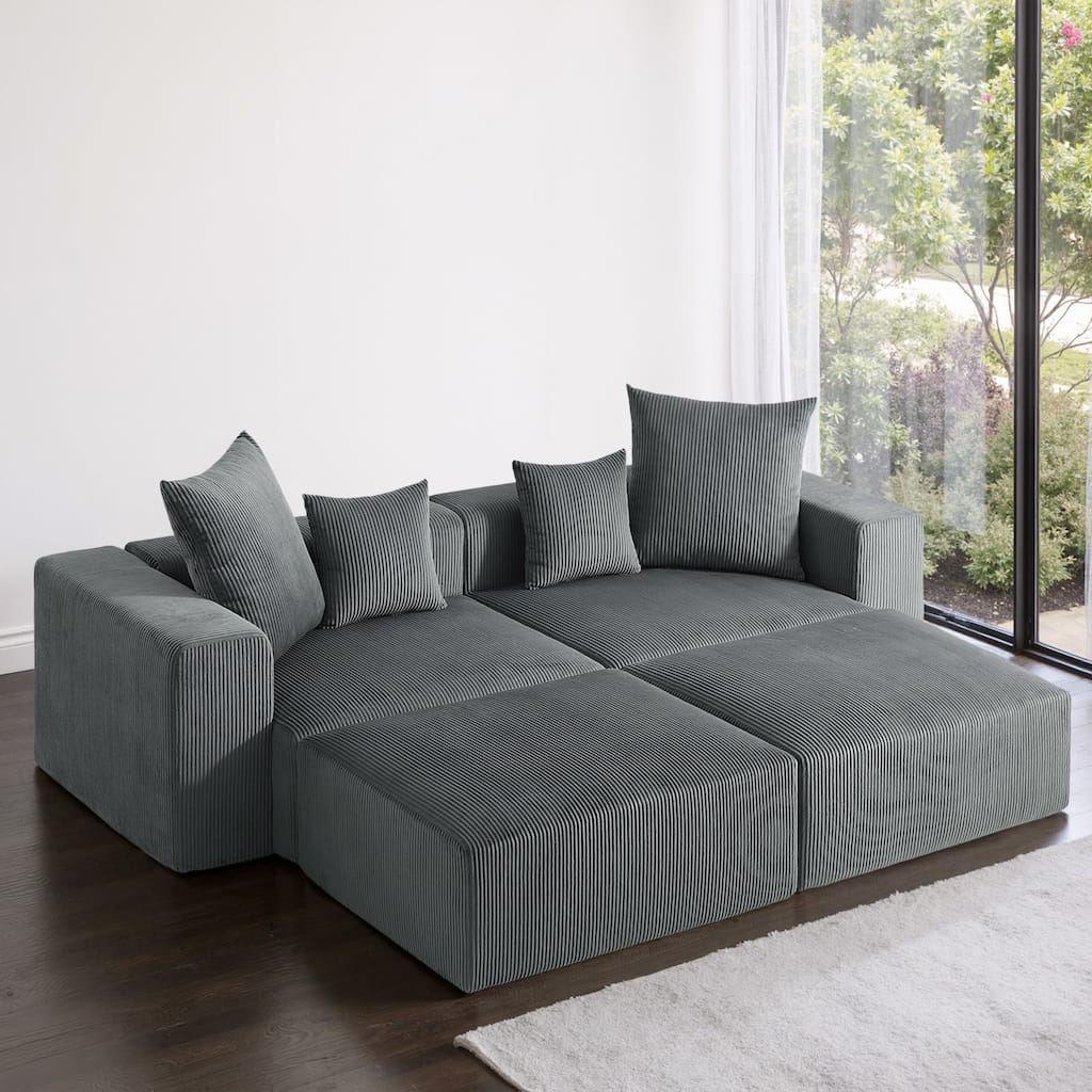 DIY Corduroy Collection Upholstered Modular Sectional Sofa Ottoman