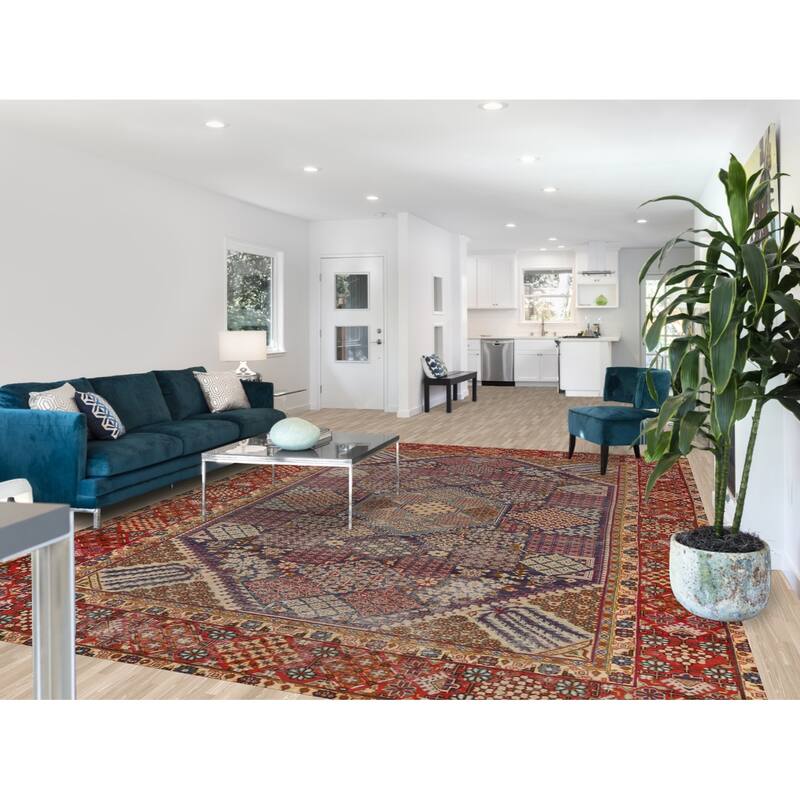 Hand Knotted Oriental 100% Wool Carpet Traditional Geometric Navy Blue & Blues Najafabad Area Rug - 12' 10'' X 9' 1''