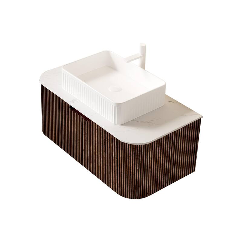 Wall Mounted Bathroom Vanity with White Rectangular Ceramic Basin
