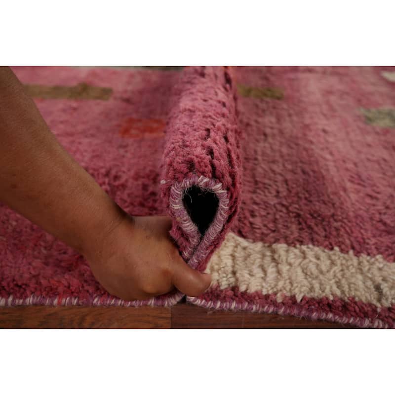 Plush Moroccan Style Area Rug Hand-Knotted Oriental Pink Wool Carpet - 5'8" x 10'1"