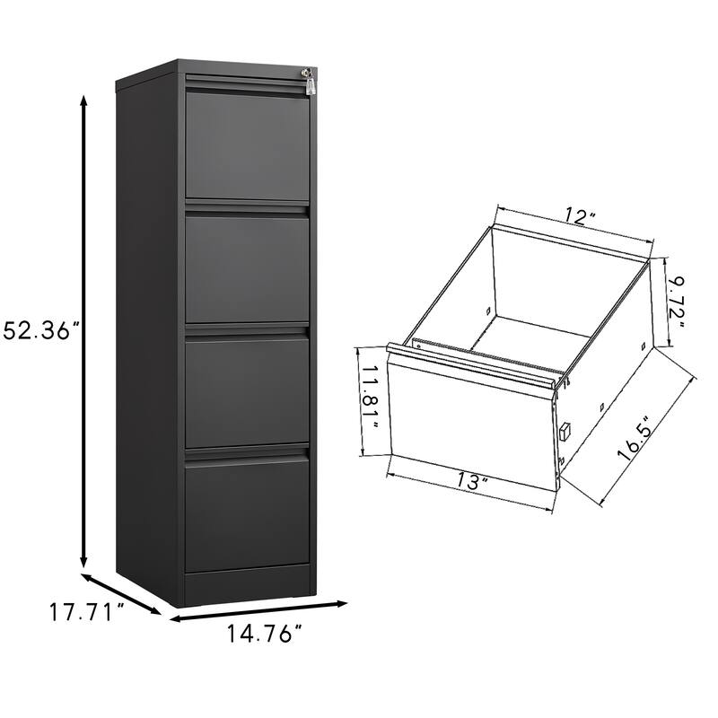 4-Drawer Locking Vertical Storage Cabinet, Office Filing Cabinet with Full Extension Drawers & Adjustable Hanging Rods