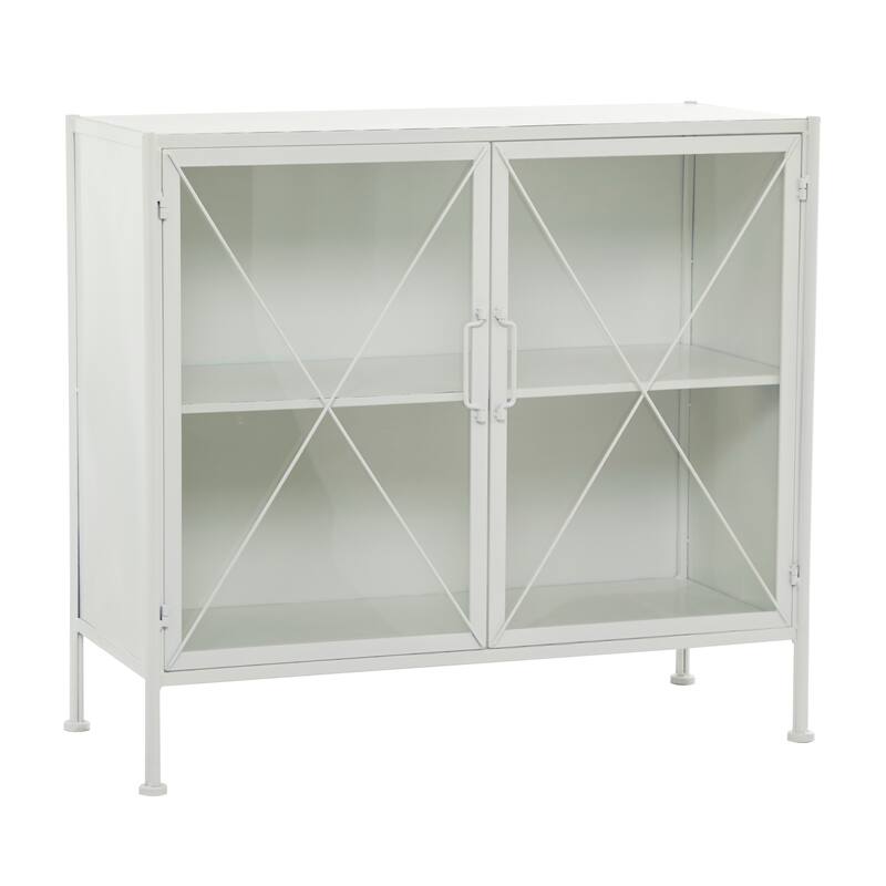 Metal Geometric 1 Shelf Cabinet with Glass Front Panels - Black or White - Roche River Decor - White