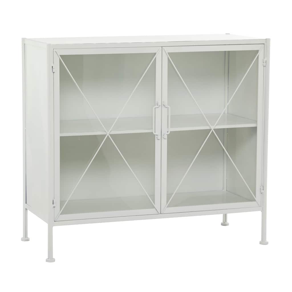 Metal Geometric 1 Shelf Cabinet with Glass Front Panels - Black or White - Roche River Decor