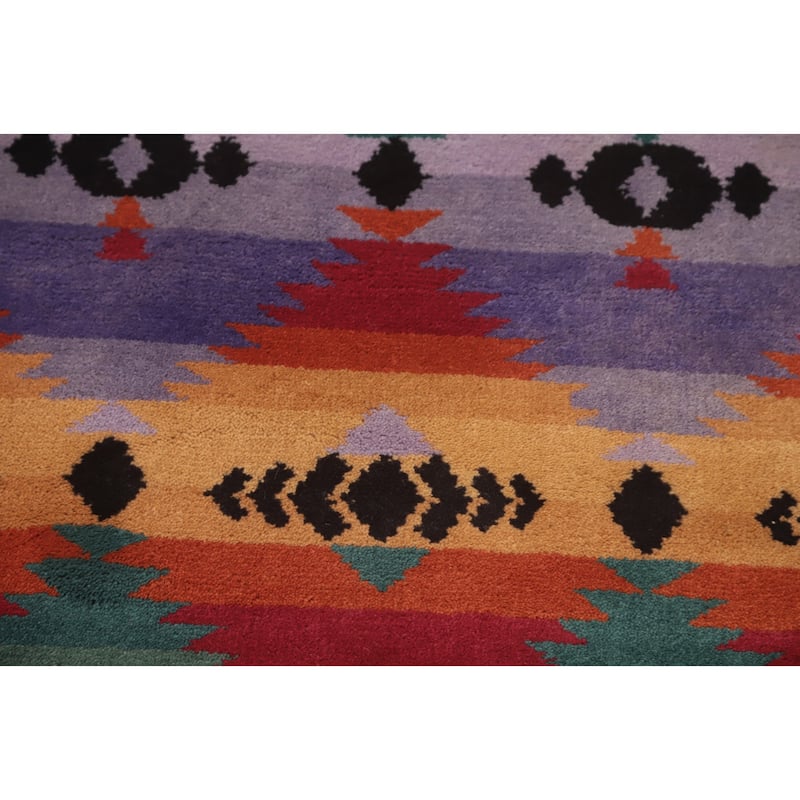 Hand-knotted Tribal Wool Purples Geometric Oriental Area Rug - 9' 0'' X 6' 1''