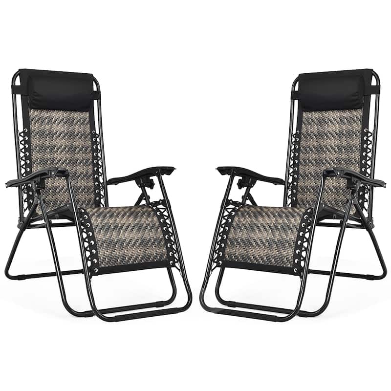 Costway 2PCS Patio Rattan Zero Gravity Lounge Chair Folding Recliner